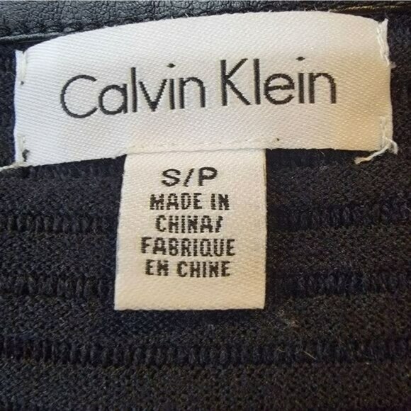 Calvin‎ Klein Shirt Wool Blend Ribbed Top Black Faux Leather Trim Womens Small - Picture 6 of 8